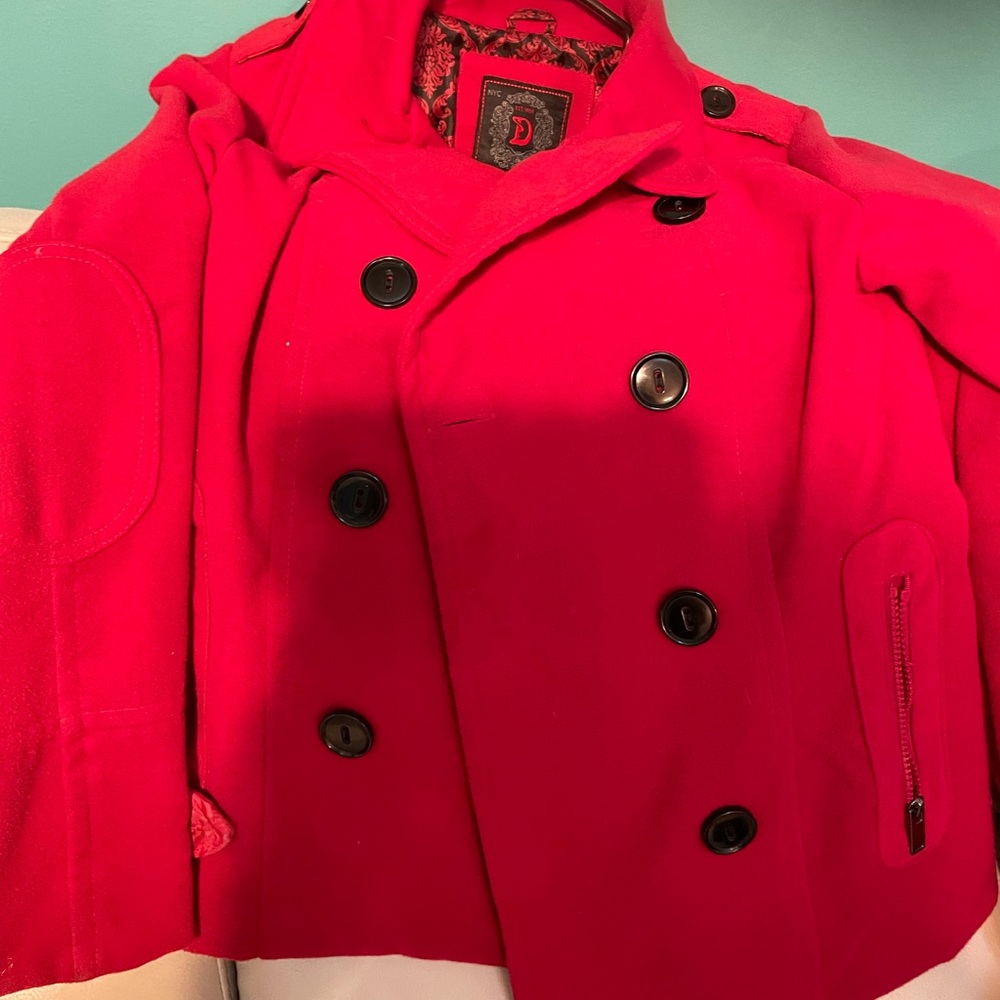 Red faux wool short jacket
